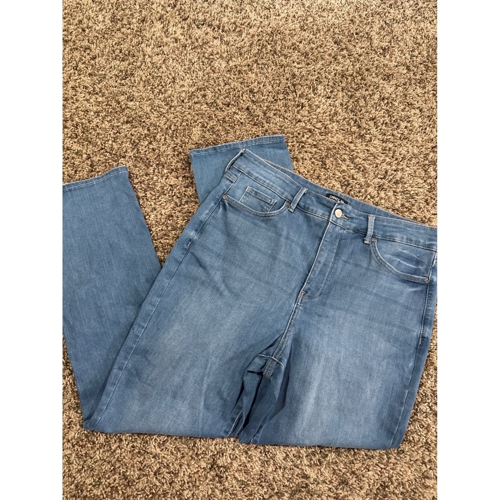 NYDJ Curves 360 Straight Jeans Shaping Stretch Women 14P Petite High Rise Preppy